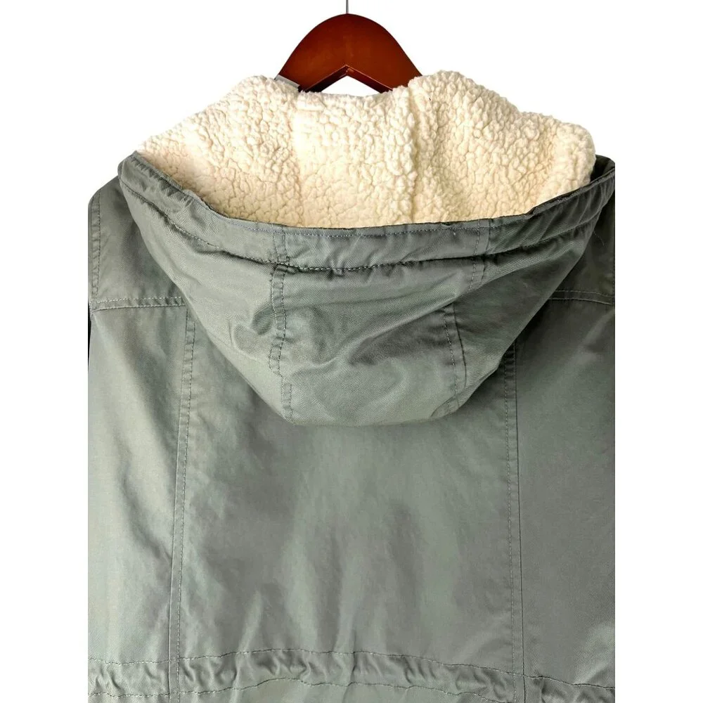 Grunge Levi Strauss & Co Hooded Sherpa Lined Army Green Jacket, Women's Medium - Picture 7 of 16
